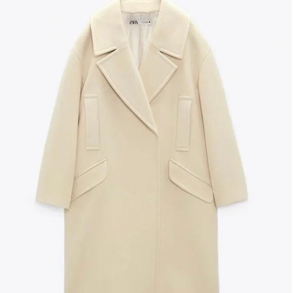 Zara stunning Oversized cream Coat Pockets M Christmas winter coat like new - Picture 3 of 16